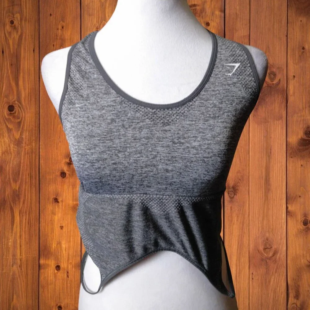 Gymshark Size Medium Gray Layered Strappy Sports Bra Athletic Yoga Athleisure